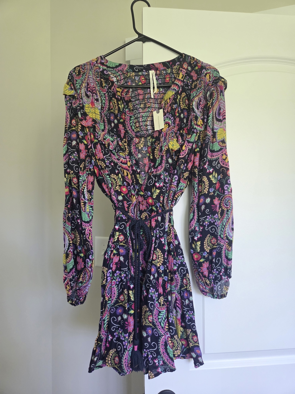 Anthropologie Black Multicolor Paisley Long Sleeve Dress NWT
